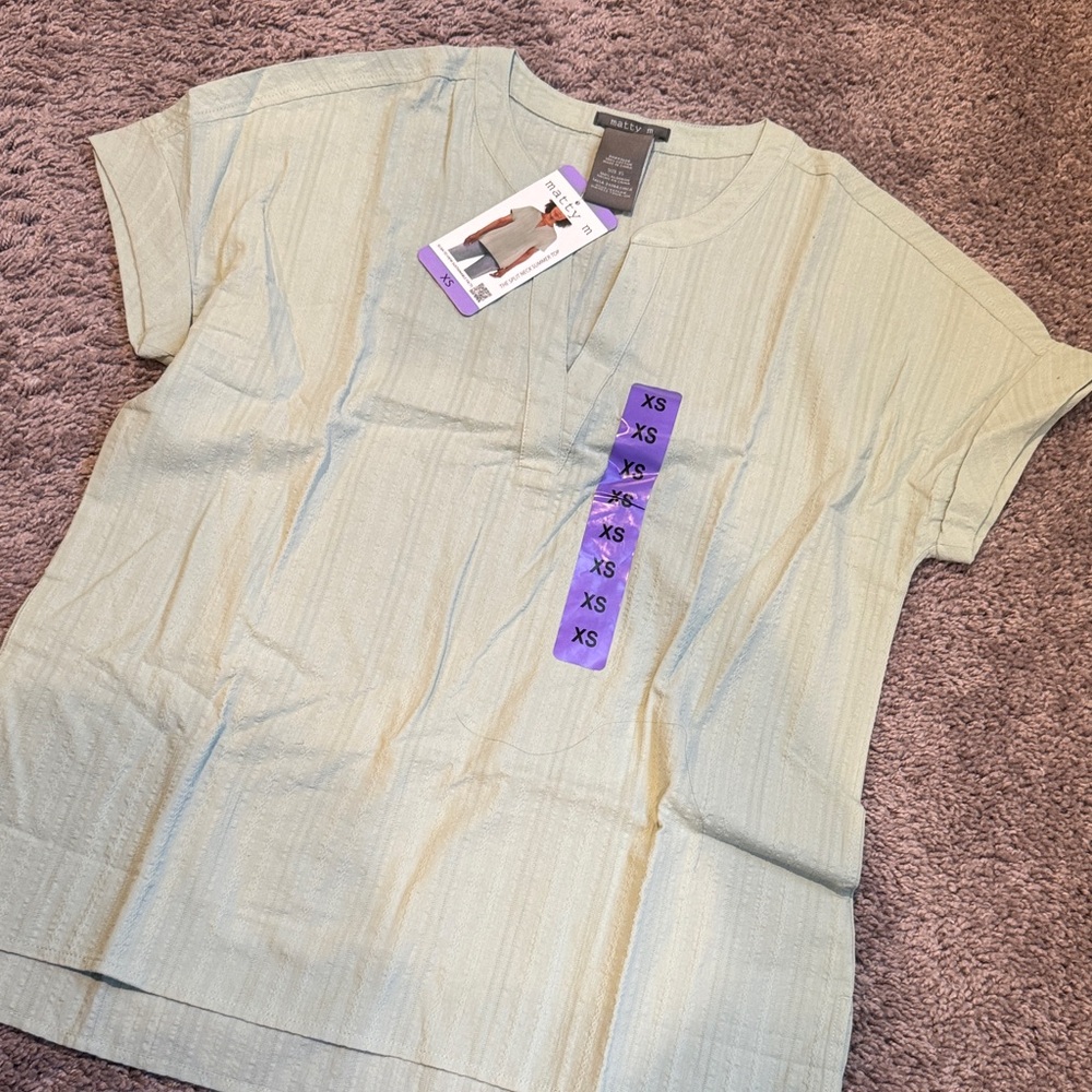 Matty M Sage Split Neck Top